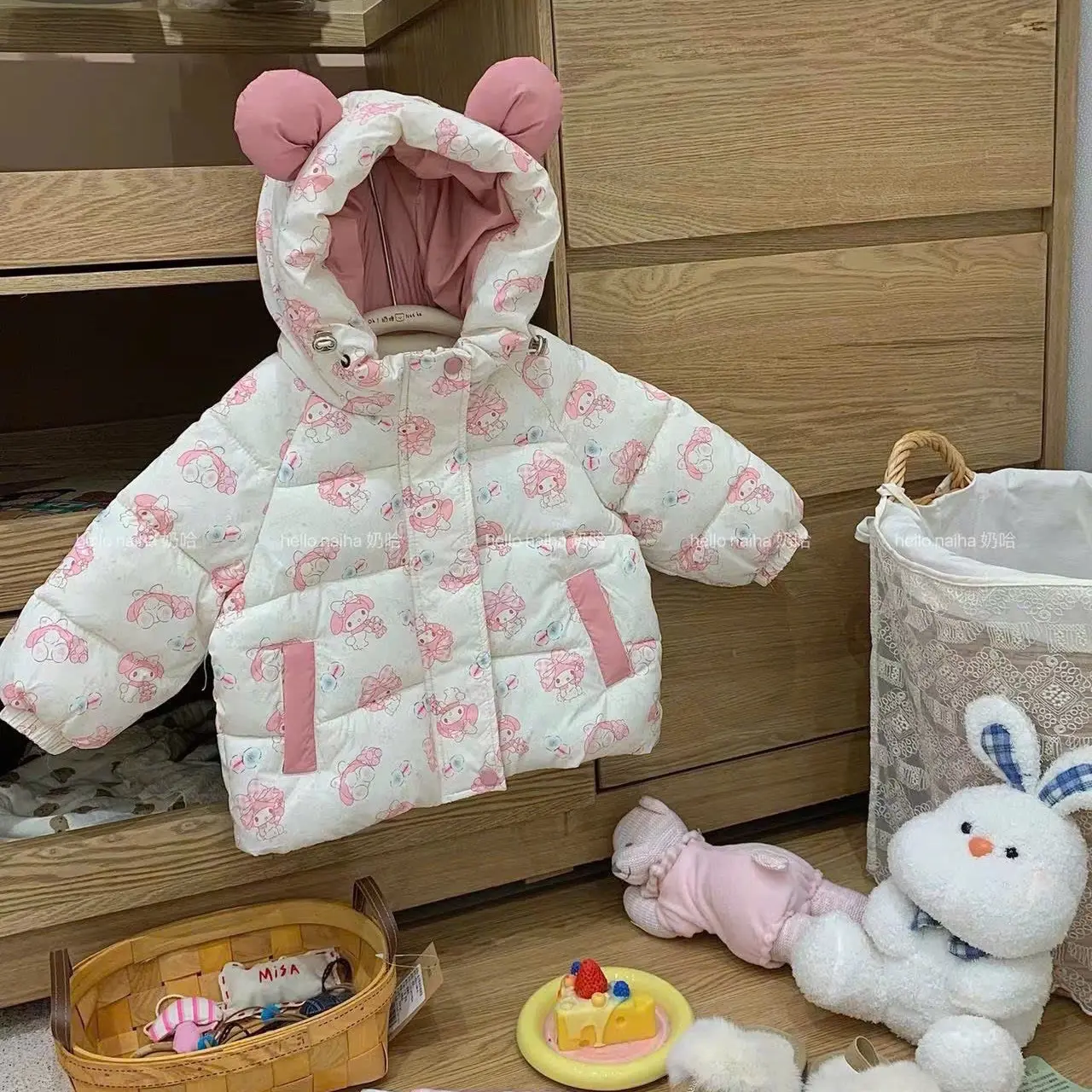 Áo phao tai gấu in hình Melody bé gái 10-26kg