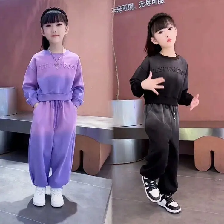 Quần Áo Mùa Xuân Cho Bé Gái, Bộ Đồ Nỉ Trẻ Em, Màu Gradient Mới, Bộ Hai Mảnh, Thời Trang Và Phong Cách, Thích Hợp Cho Bé Gái, 2024 2