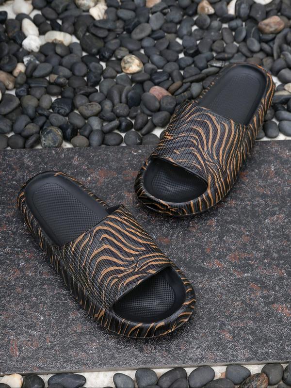 Women's Random Striped Print Slides, Casual Soft Comfortable Non-slip Slippers, Summer Beach Slippers, Fashionable Slippers for Indoor & Outdoor Wear, Walking Shoes 8