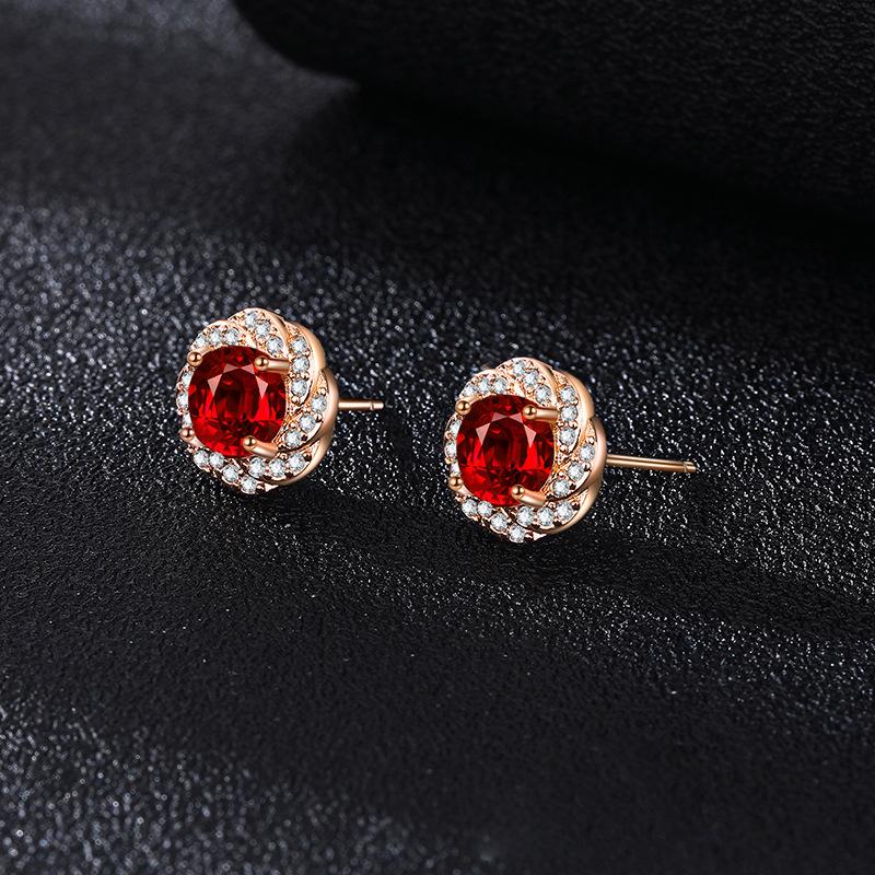 Product Introduction of Live Hot Sale Ruby Diamond Jewelry Suit Flower Design Ring Pigeon Blood Red Tourmaline Ear Stud Pendant Necklace 7