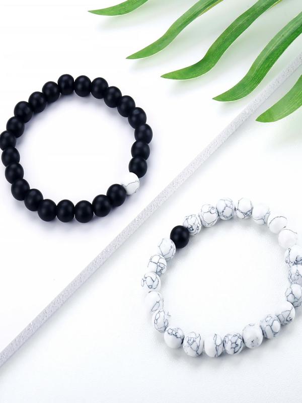 2pcs/set Unisex Simple Style Beaded Bracelet with Turquoise Texture Design, Casual Trendy Beaded Bracelet, Fashionable Jewelry for Women & Men, Couples Gifts 2