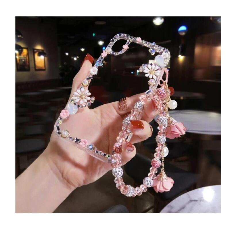 Ốp Mặt Dây Chuyền Vòng Tay Pha Lê Hoa Trong Suốt, Thiết Kế Hoa Khoan Sang Trọng, Tương Thích Với iPhone 13, 14, Và 15promax, Ốp Lưng Bảo Vệ Điện Thoại Di Động Phụ Kiện 3