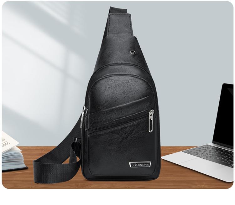 Product Introduction of 2025 Men's PU Soft Leather Chest Bag Simple Shoulder Bag Waterproof Casual Business Crossbody Bag 1