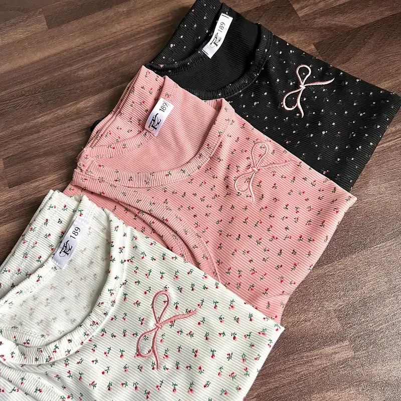 Áo ba lỗ in hoa nhí thêu nơ ôm body 6