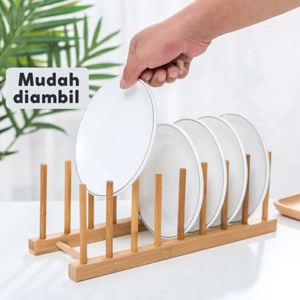 Rak Piring Kayu Serbaguna Minimalis Penyimpanan Gelas dan Piring Aesthetic