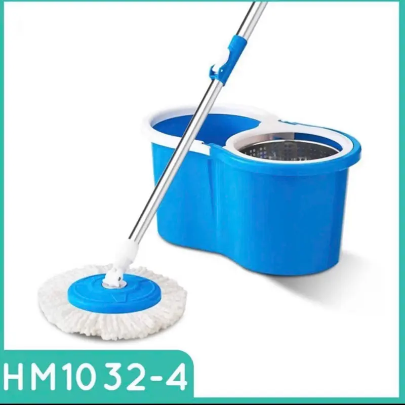￼Thùng lau nhà 1 cây chổi và 2 bông lau thông minh 360 độ - Bộ lau nhà cao cấp cây inox kèm bông cotton