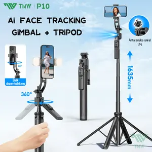 TNW P10 360° Auto Face Tracking Tripod Bluetooth Tongsis AI Gimbal Stabilizer Gesture Control Tripod Handphone Selfie Stick