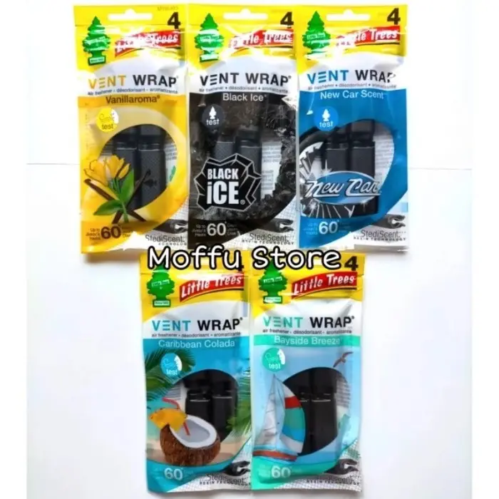 Parfum Mobil Little Trees Vent Wrap 4 Pcs Original Cepit Kisi Kisi AC Pengharum Pewangi Mobil Vanilla Black Ice New Car 5