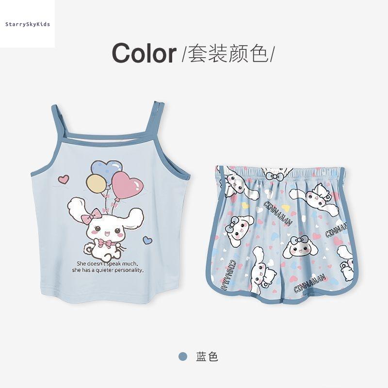 New Style Thin Ice Silk Summer Pajama Set Comfortable and Cool Fashion for Girls 90-140cm 3