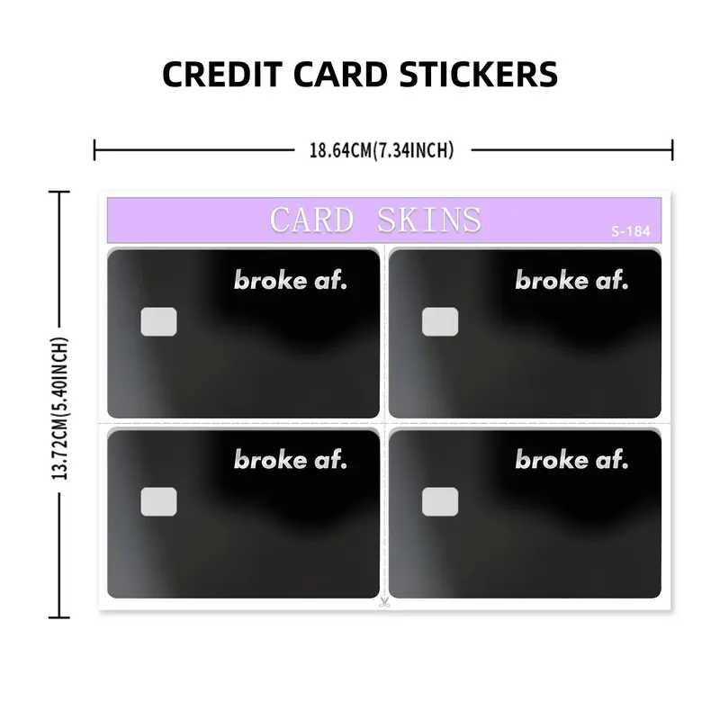 Broke AF Credit Card Skin Sticker, 4 Counts/set Ultra-thin Waterproof & Scratch Resistant Card Sticker, Personalized Bank Card Skin Protector 1