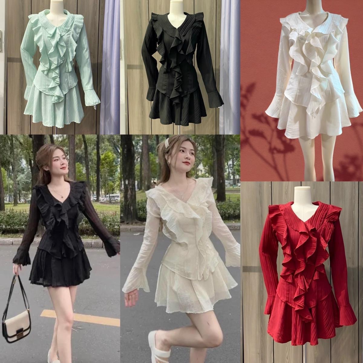 [Xả Kho] Set Váy Dự Tiệc Có Lót Trong Vải Đũi Xốp 50 - 100Kg Dễ Thương Top Nữ Dress Đen Women Voan - A.1259