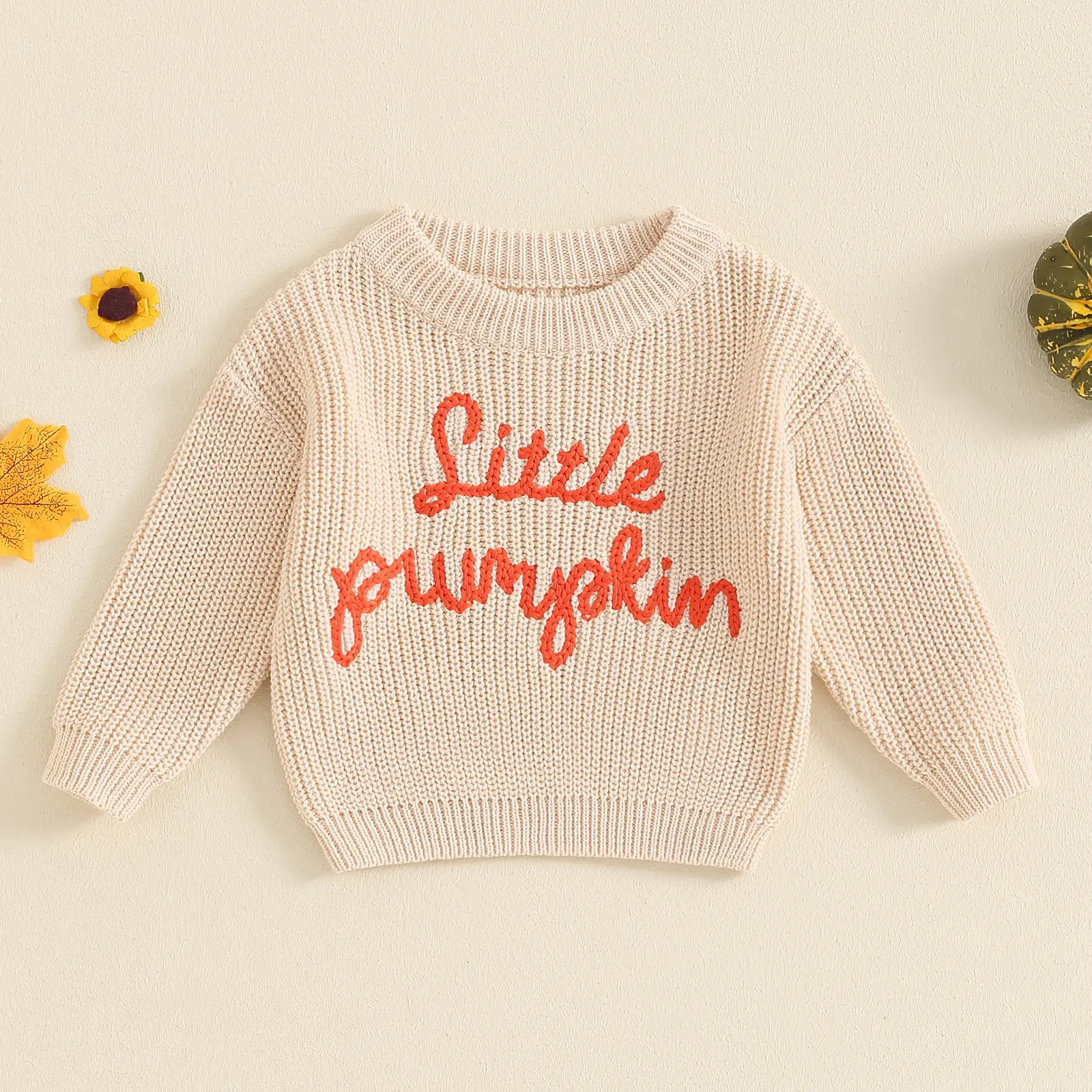 Baby Girls Boys Knit Sweater Letter Embroidery Crew Neck Long Sleeve Pullover Tops for Halloween