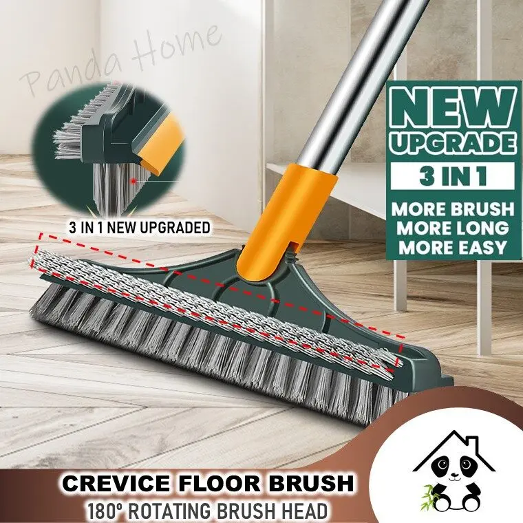 Magic Broom 3 in 1 Penyapu Lantai Floor Cleaning Brush Gap Scrub Brush Tile Kitchen Bathroom Glass Toilet Steel Supplies stainless steel Rotatable Squeegees
