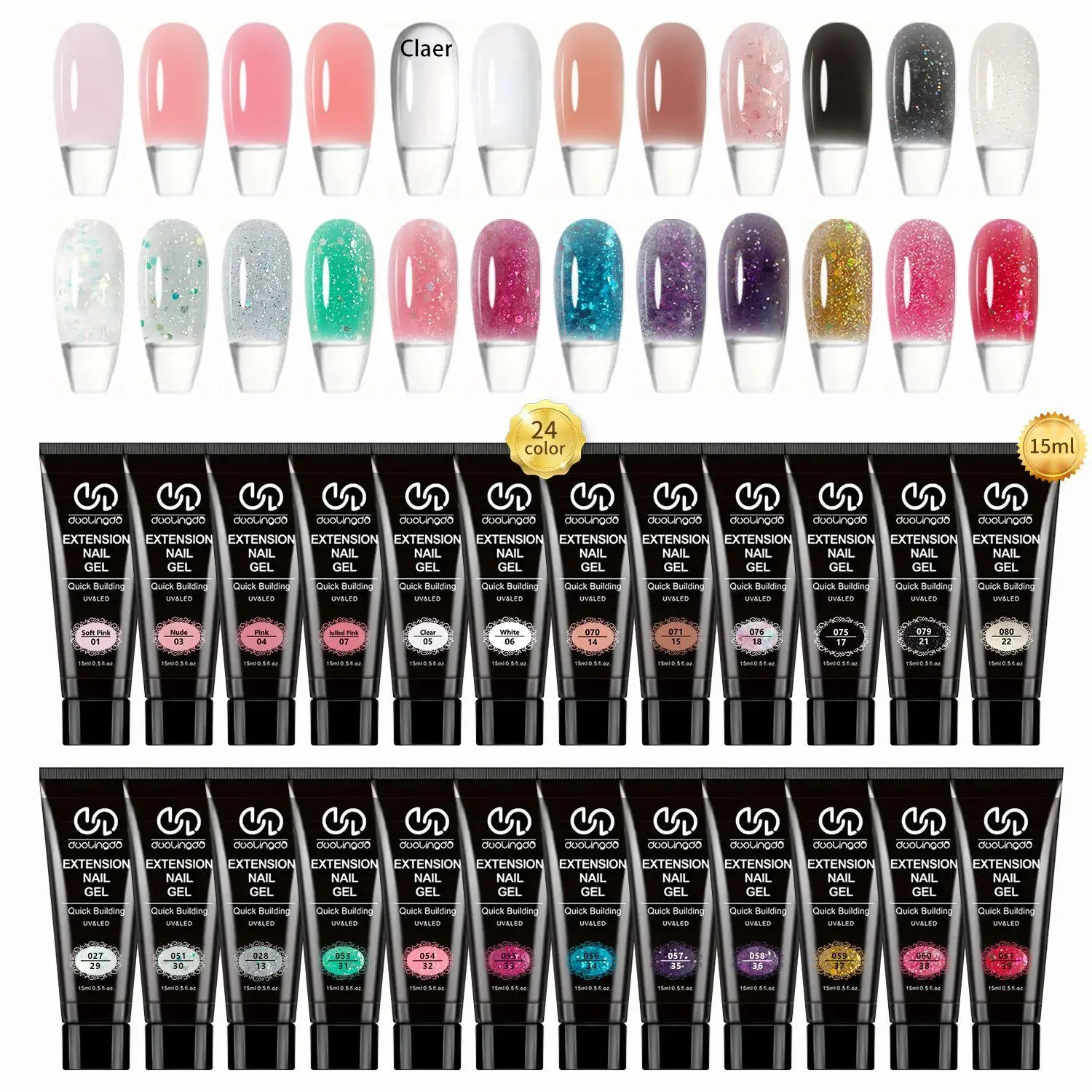 Poly Nail Extension Gel Kit, 24pcs/set Soak off LED Lamp Cured Poly Nail Gel, Nail Art & Polish for Beginner Starter DIY At Home