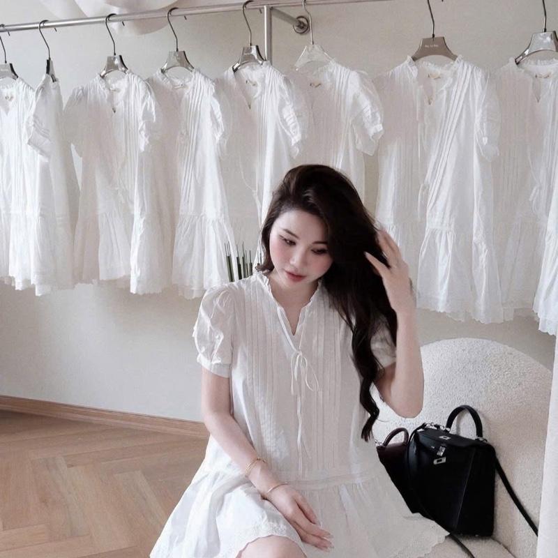 [Tặng Kèm Quần]Váy Babydoll dây buộc tay phồng nữ tính dành cho nàng 2