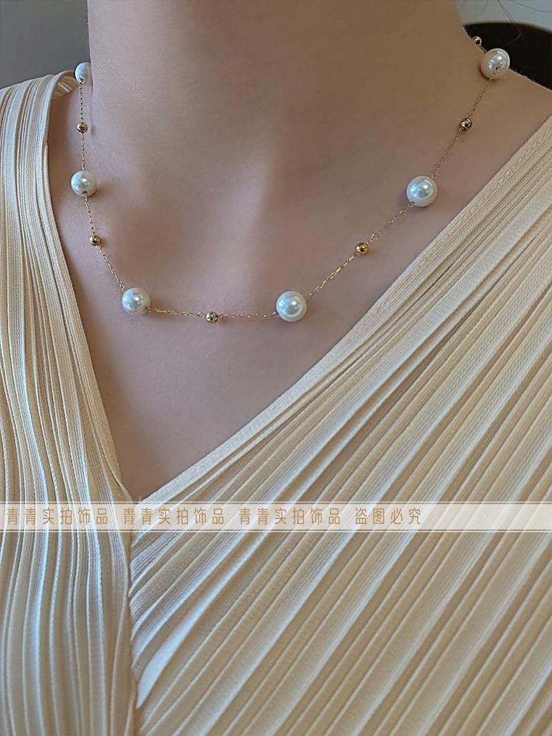 Product Introduction of 2024 [Titanium Steel Does Not Fade] Strong Light Feeling Starry Sky Shell Pearls Transfer round Beads Doudou Interval Besties Necklace Gift 10