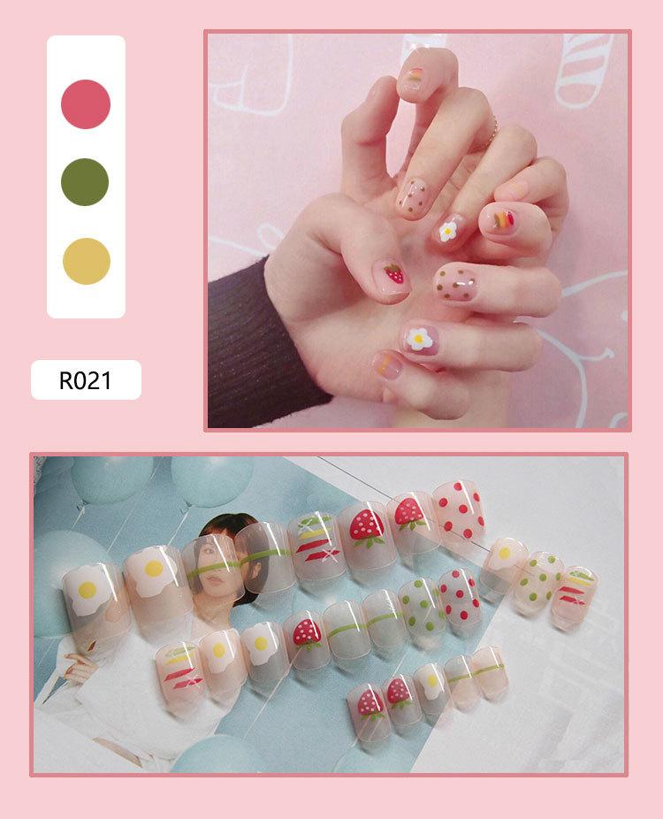 Product Introduction of Fake Nails Finished Stickers Cute Nail Stickers Wearable Nail Stickers Removable Fake Nail Pieces 24 Pieces 2