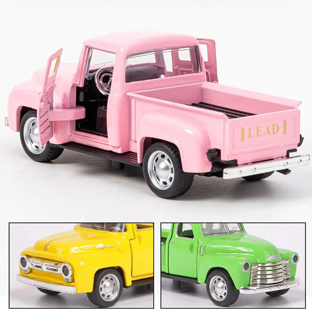 1:32 Pickup Truck Alloy Car Model Vintage Vehicle Ornament Decor Children Toy With Pull Back