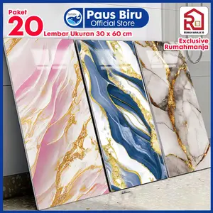 ( EXCLUSIVE RUMAHMANJA ) Paket 20 Lembar Wallpaper dinding Vinyl Marble 30 x 60 cm 0,3cm  / Vinyl Marbel Granit / Stiker Lemari  Marbel