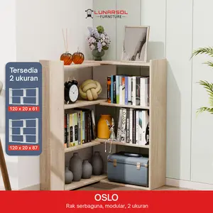 LUNARSOL OSLO Series - Rak Serbaguna Sudut / Extendable Minimalis (Putih / Oak Muda)