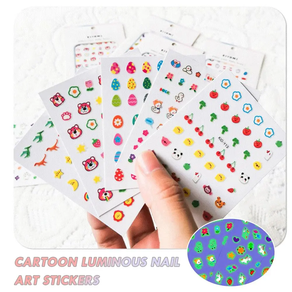 Children's Nail Stickers Luminous House Toys Girls' Cartoon Luminous Nail Stickers Waterproof Decals 1pcs