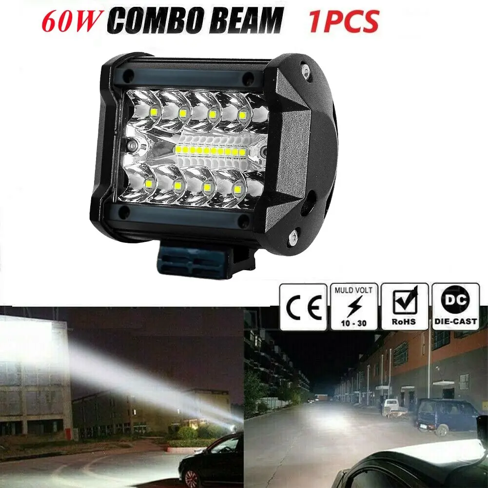 Thanh đèn LED làm việc, 60W, Chùm sáng điểm và lũ, Thích hợp cho Pods, Đèn sương mù Offroad, SUV, ATV, UTV, Kết hợp