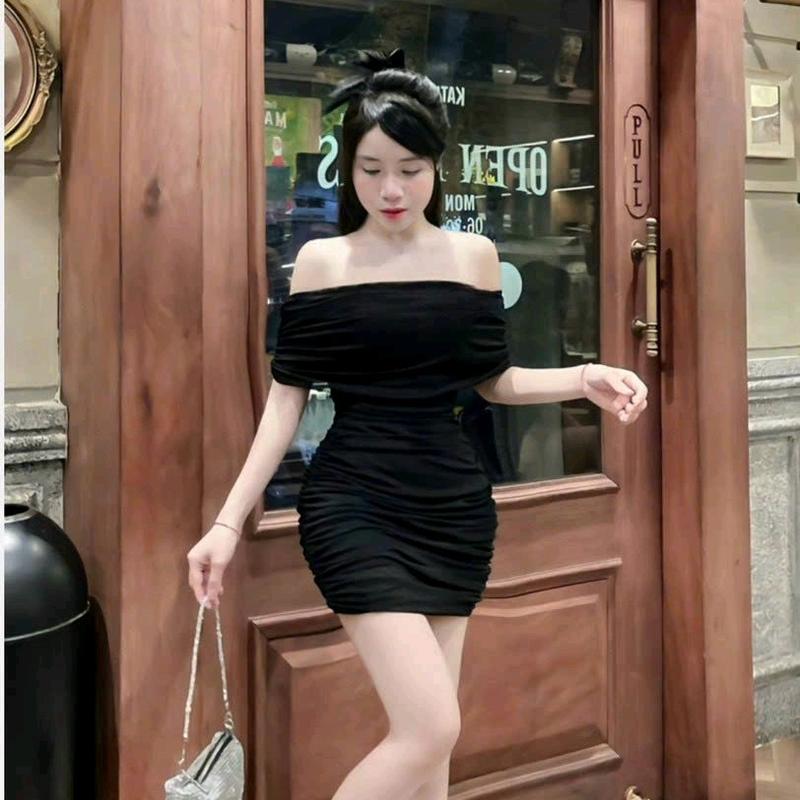 Đầm Trễ Vai Bẹ To - Có Mút - Ngắn Nhún Hai Bên Hông Ôm Body Basic - đầm ôm body váy dự tiệc váy xinh đầm nữ Nữ Women Dress