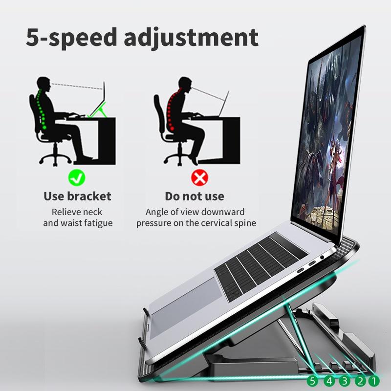 Cooling Pad Laptop Fan Portable 2/6 Fans LED Silent Noise Cooler Foldable 9"-17" LED Light Fan Adjustable Height