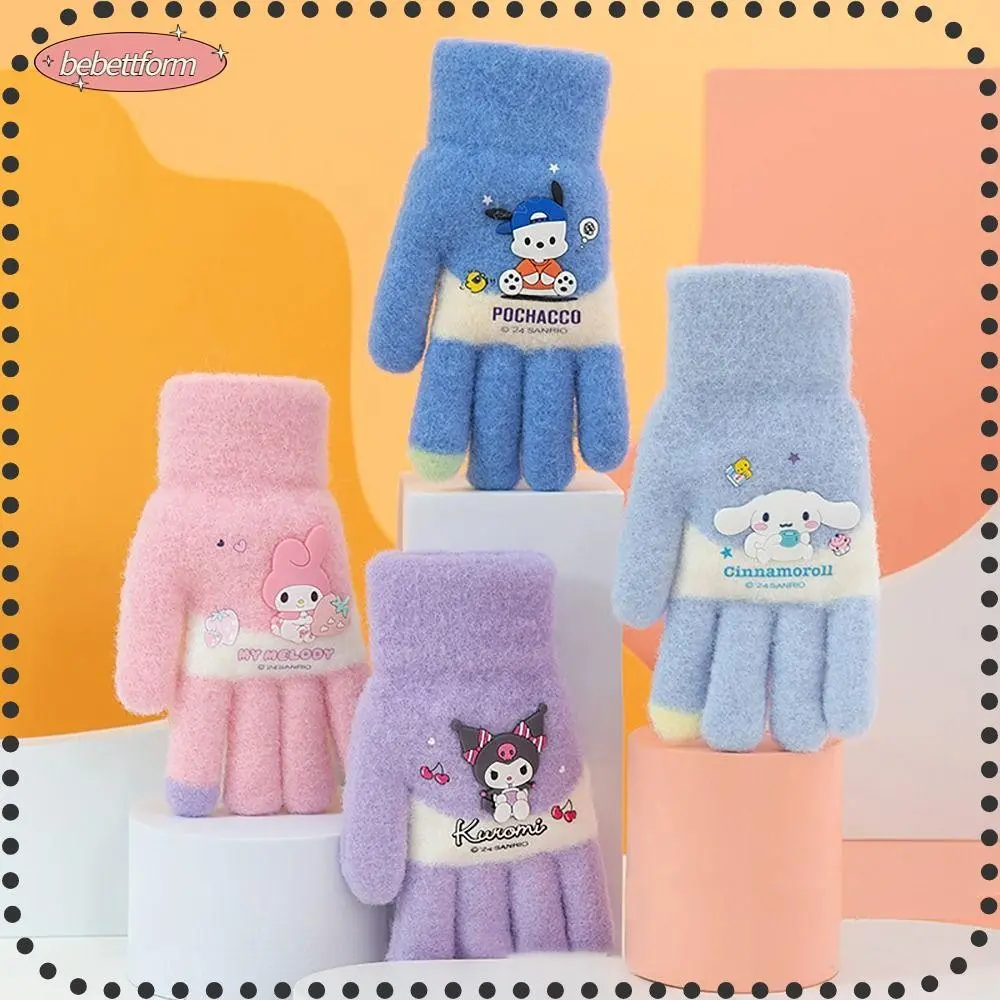 Găng tay len trẻ em, NHƯ SANRIO, Dày và ấm, Thích hợp cho trẻ em từ 3-9 tuổi, Găng tay Nhồi Bông Kuromi dễ thương, Melody Cinnamoroll in hình hoạt hình, Găng tay ấm cúng, Mùa đông