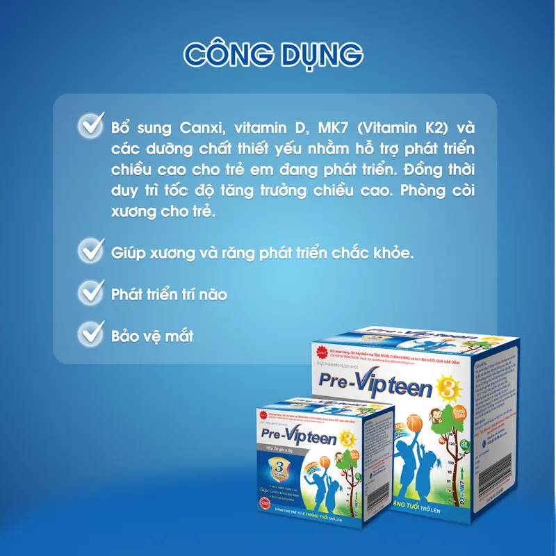 Pre-Vipteen 3 Giúp Bổ Sung Canxi, Vitamin D, MK7 - Hỗ Trợ Phát Triển Chiều Cao - Xương Răng Chắc Khỏe Dành Cho Trẻ - Hộp 20 Gói 2
