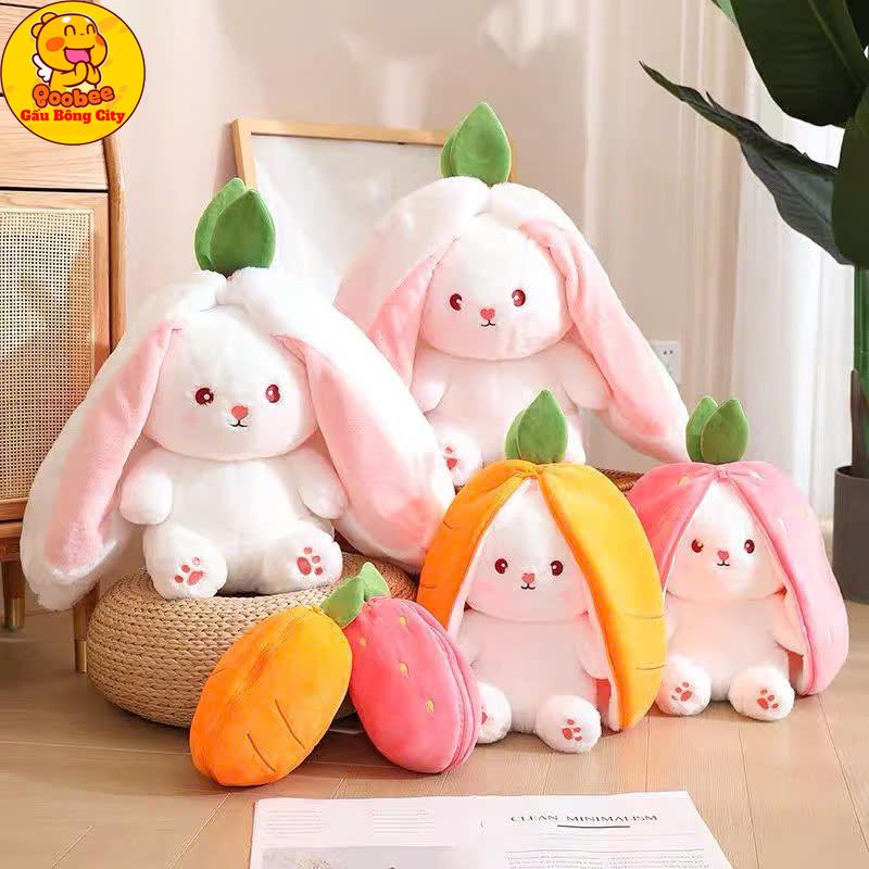 Thỏ Bông 2 in 1 - Gấu Bông Thỏ Tai Dài Cosplay 2 Màu Cà Rốt Và Dâu Tây Cao Cấp