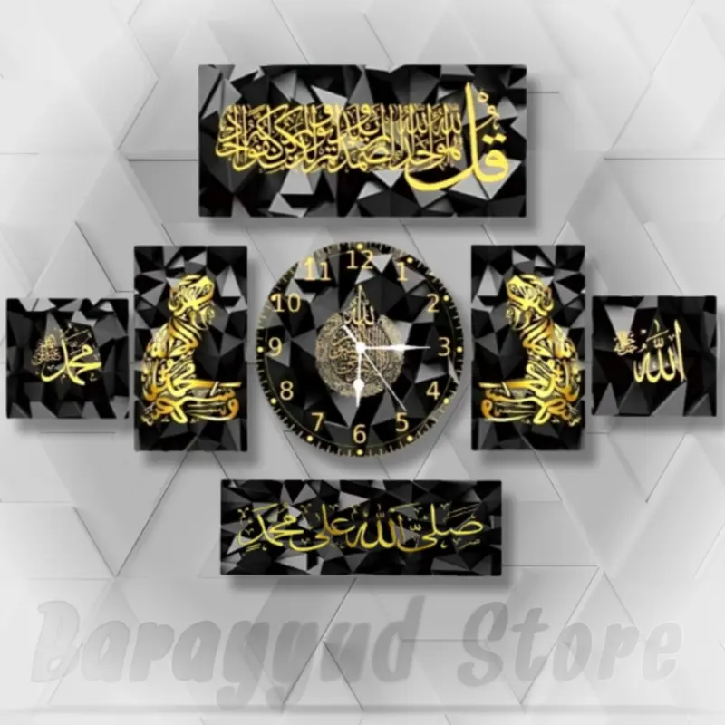 Jam Dinding 7 in 1 Kayu bulat dilengkapi hiasan dinding wall Decor Modern 0