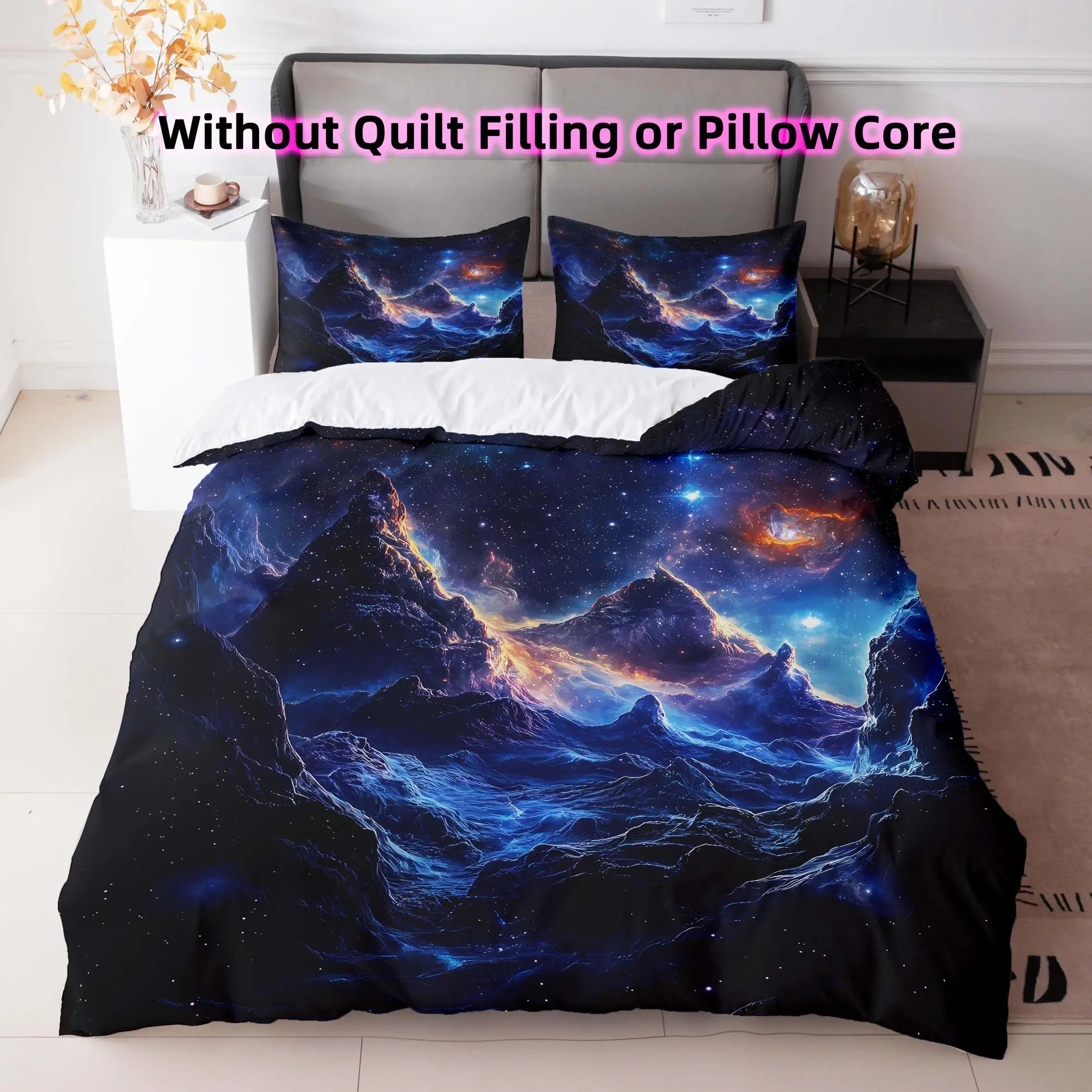 Galaxy Print Duvet Cover Set, 3 Counts/set Including 1 Duvet Cover & 2 Pillowcase without Filler, Soft Comfortable Bedding Set for Home Bedroom