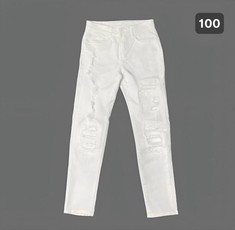 Quần rin nam 100 màu trắng rách vá da ở gối, chất liệu bò co giãn thời trang cao cấp NấmStore form skinny mới Menswear Có Túi Jean Pants