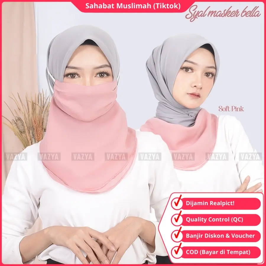Anti-UV Syal Masker 2in1 Renda Bahan Polycotton Warna Hitam Putih Navy Milo Mocca Abu-Abu Maroon Pink