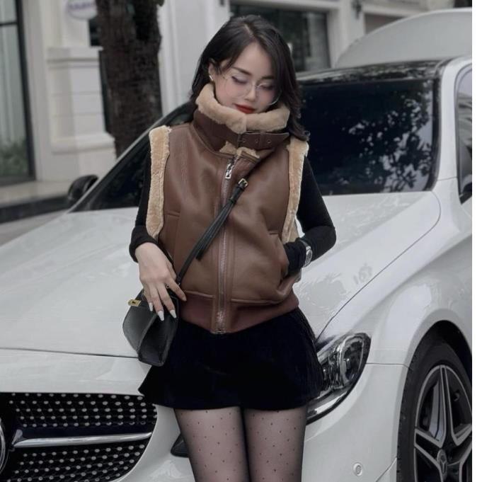 Áo khoác gile da Khoá Kéo Lót Lông Trẻ Trung Voi Nữ