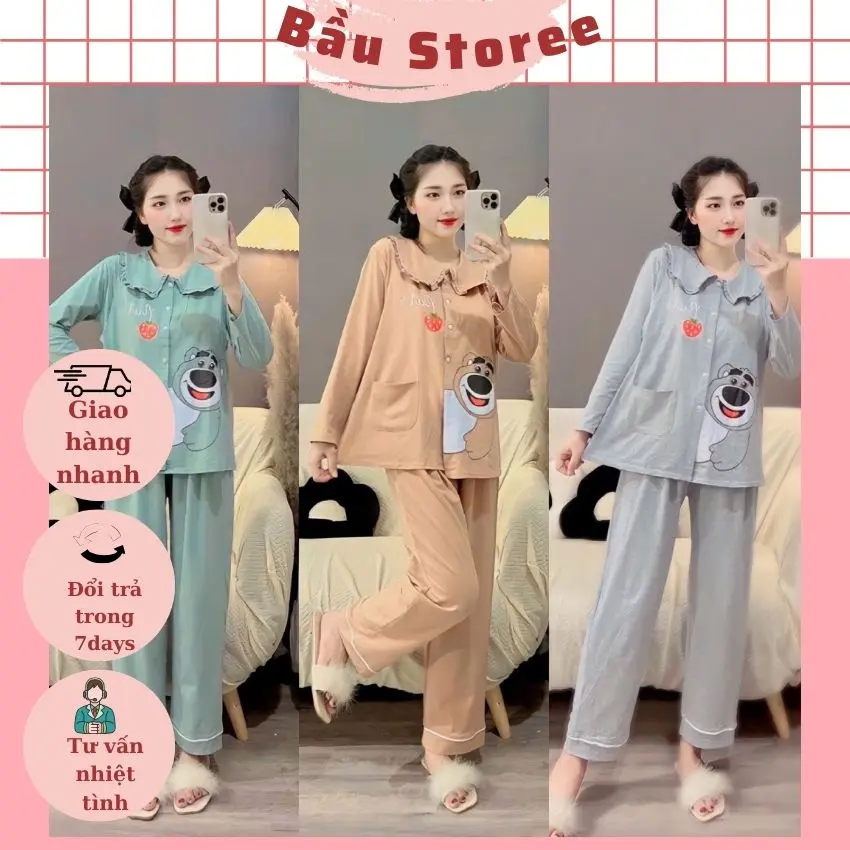 BỘ BẦU TRƯỚC VÀ SAU SINH V285 CHẤT COTTON MÁT MỀM MỊN HỌA TIẾT GẤU XINH XẮN ĐÁNG YÊU