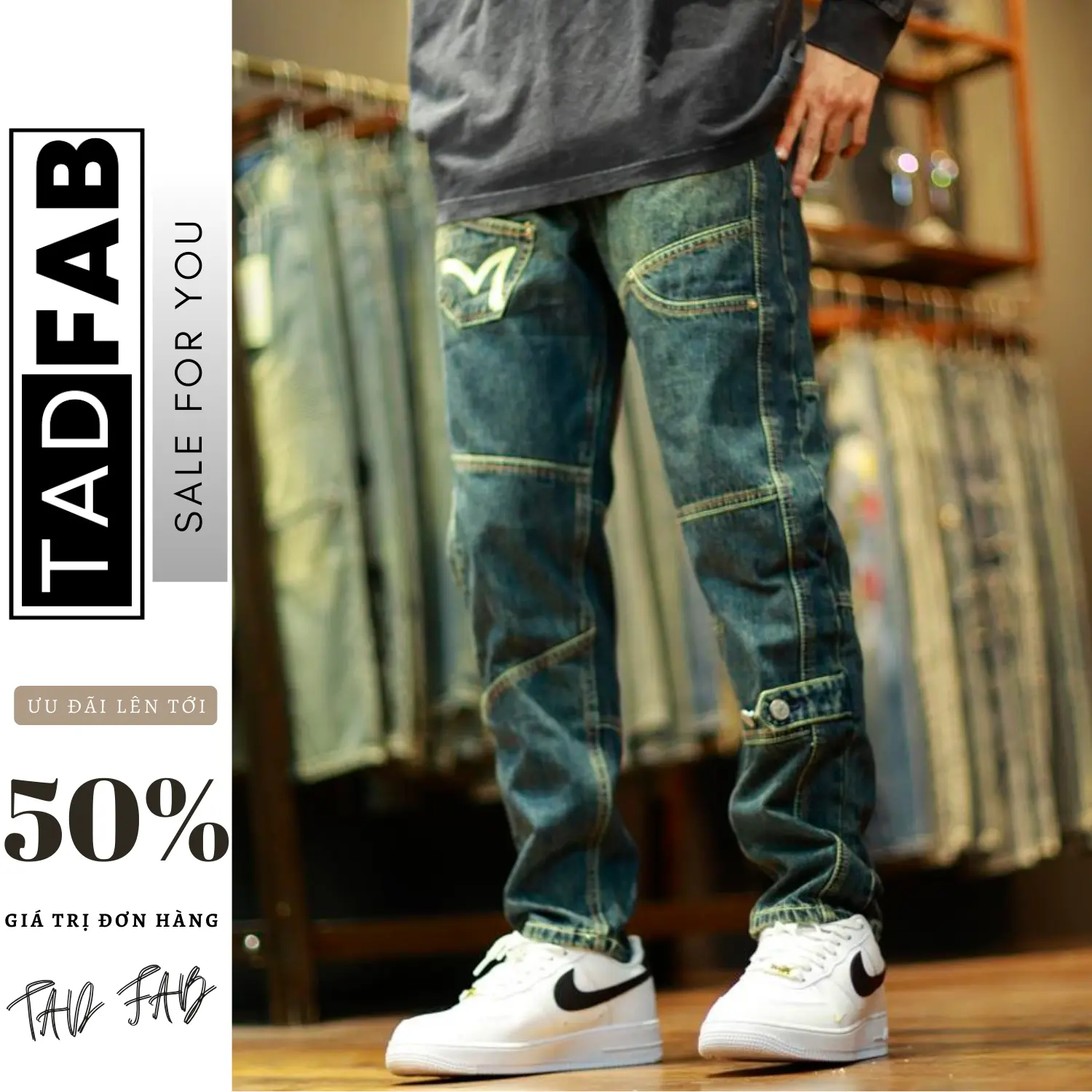 Quần Jean Denim JH2 Thiết Kế Túi Hộp Trẻ Trung Năng Động