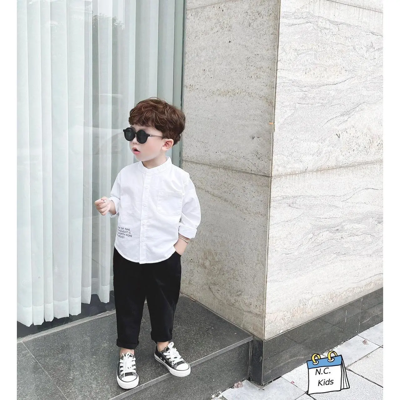 [Sushikids] Set áo sơ mi cổ tàu + quần kaki  cho bé trai cực xịn. Size 7-35kg