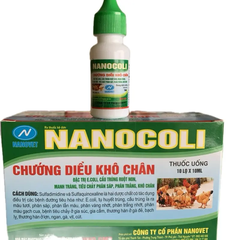 NANOCOLI 10ml chướng diều khô chân cho gà.