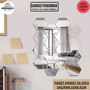 (PAKET HEMAT ISI 15 PCS) Kaca Cermin Hexagonal UKURAN 10X8,5 (CERMIN ASLI) Cermin Aesthetik Hiasan Dinding Kaca Hexagonal Cermin Hexagonal