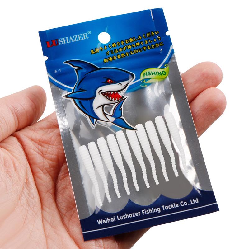 Product Introduction of 10pcs 35mm 0.3g Lua Root Fishing Soft Bait Threaded Soft Bait Mini Soft Worm Straight Tail Lua Fake Bait 24