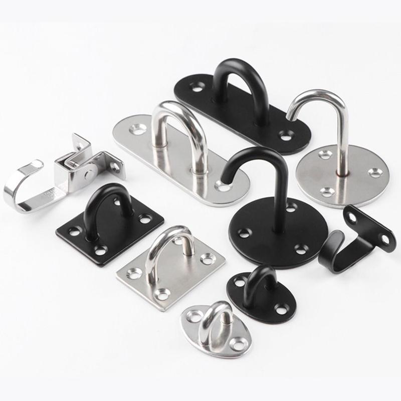 Product Introduction of 1Pcs New Pad Eye Wall Hook Plate Deck U/J-Shaped Ceiling Mount Hanger Stainless Steel Black Door Buckle for Fan Lamp Organiser Light 15
