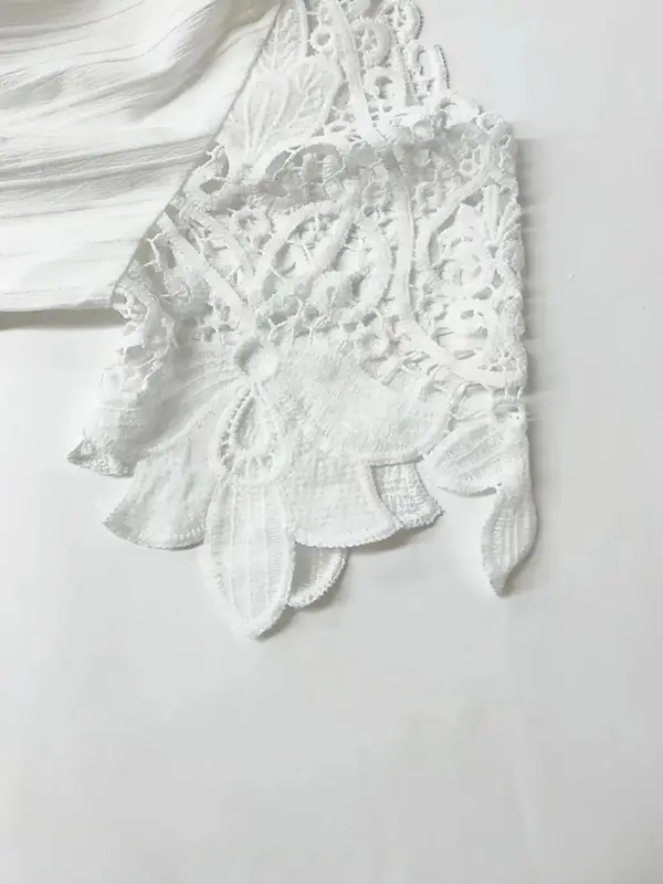 Women's Floral Contrast Lace Cold Shoulder Blouse, Casual Short Sleeve Top for Summer, Ladies Clothes for Daily Wear 5
