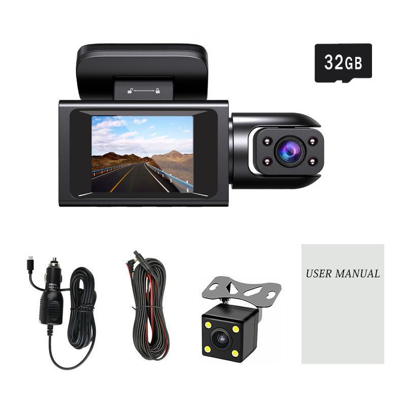 Product Introduction of 1080P 3 Lens Dashcam, Car DVR Camera for Front & Inside & Rear, Wide Angle Car DVR Camera with 32GB Memory Card, Car Video Surveillance 0