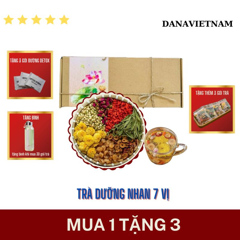   MUA 1 ĐƯỢC 4  Set trà dưỡng nhan 7 vị khô  Táo thái lát cúc vàng  nụ hồng kỷ tử long nhãn hoa nhài cỏ ngọt  - hộp 10 20 30 gói Tea Nước Trà Chè 