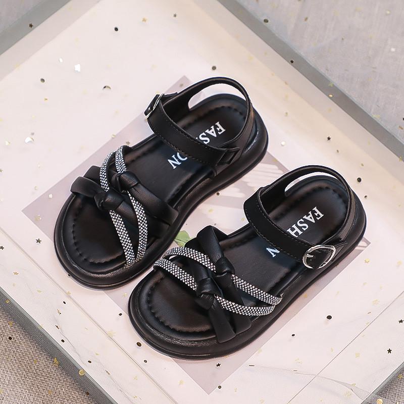 Girls' Minimalist Sandals Chic 2024 New Kids Versatile Princess Sandals for Vacation Girls Rhinestone Fairy Style Beach Shoes 0