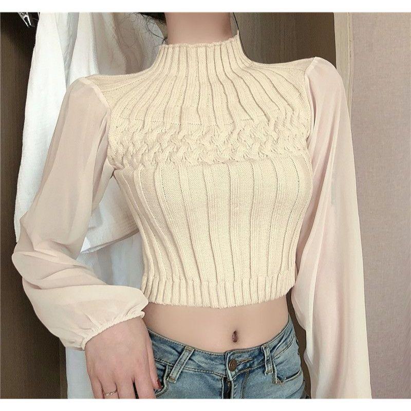 Áo len dáng ngắn croptop MIHAE, áo kiểu nữ hàng Quảng Châu cao cấp 0