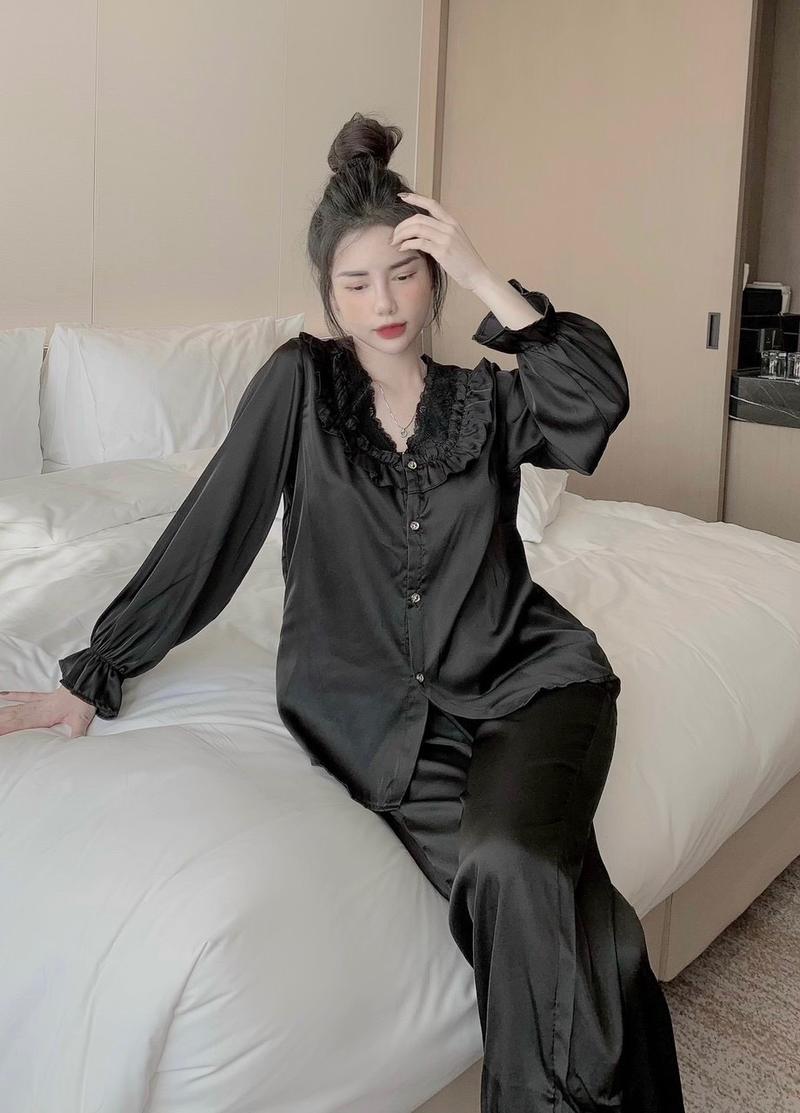 Product Introduction of Sét đồ ngủ pijama cổ bèo tiểu thư tay dài chất lụa latin mềm mịn mát về 5 màu siêu xinh (freesize 40-60kg) Nữ Women Voi 17
