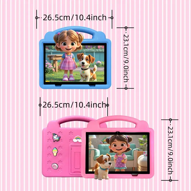 Android Tablet, Usb Rechargeable 10.1 Inch Screen Portable Tablet with Protective Case, Compact Learning Tablet, Children's Gift, Parental Control Tablet, Wireless 1